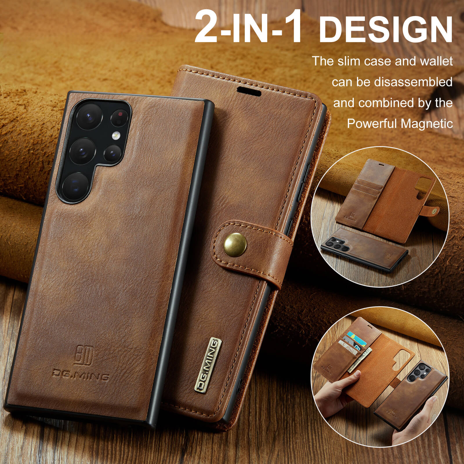Samsung Galaxy S23 Ultra/ Plus Detachable Magnetic Closure Wallet Case_2-in-1 design