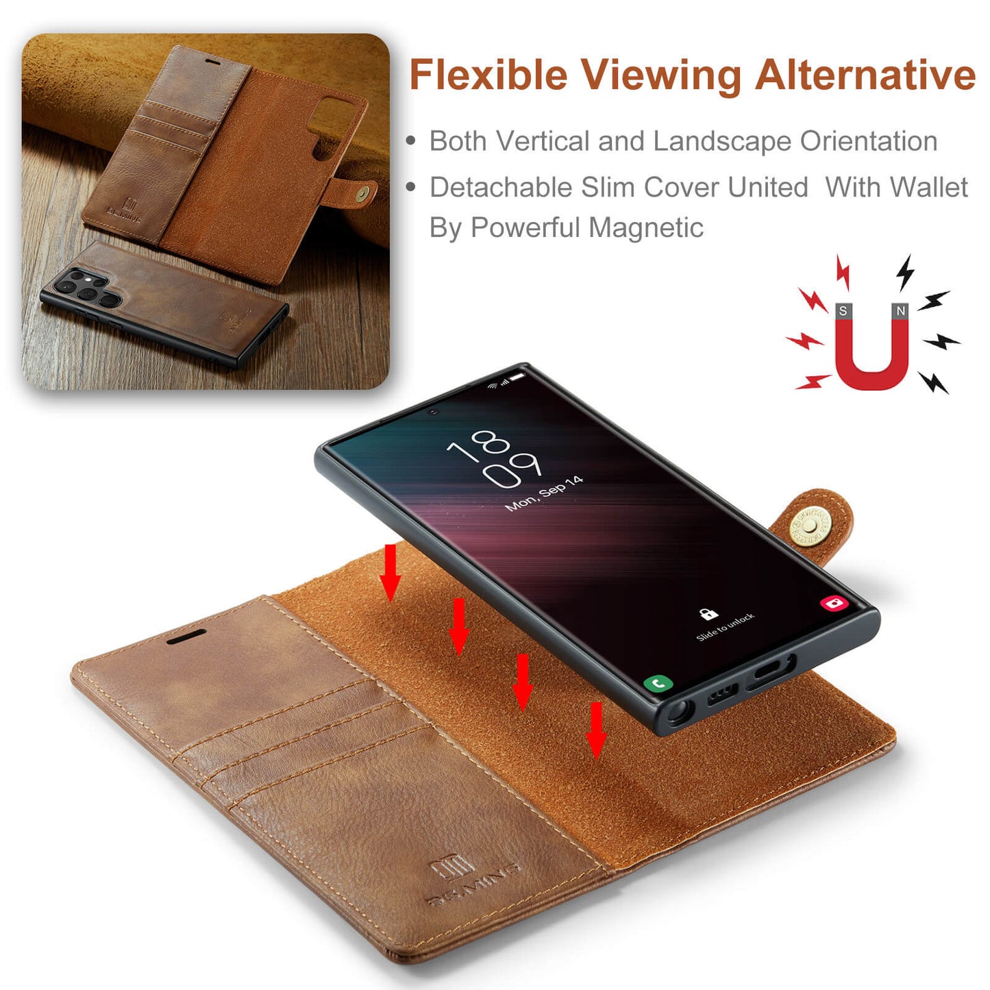 Samsung Galaxy S23 Ultra/ Plus Detachable Magnetic Closure Wallet Case_detachable function