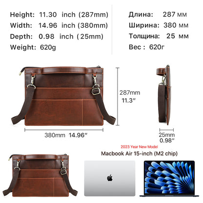 Vintage Genuine Leather Laptop Single Shoulder Case Bag for MacBook Pro/ Air 15" with Hand Strap