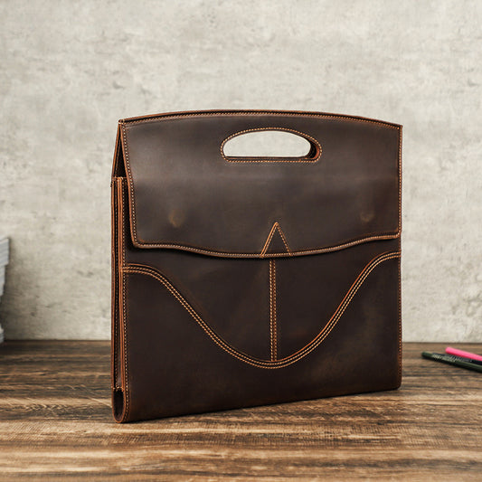 Distressed Vintage Genuine Leather Magnetic Snap Laptop Sleeve Case Handbag for Apple MacBook Pro 14.2"
