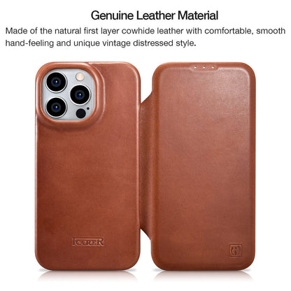 iPhone 14 Pro/ Max Distressed Leather Magnetic Closure MagSafe Flip Wallet Case_material_genuine cowhide leather
