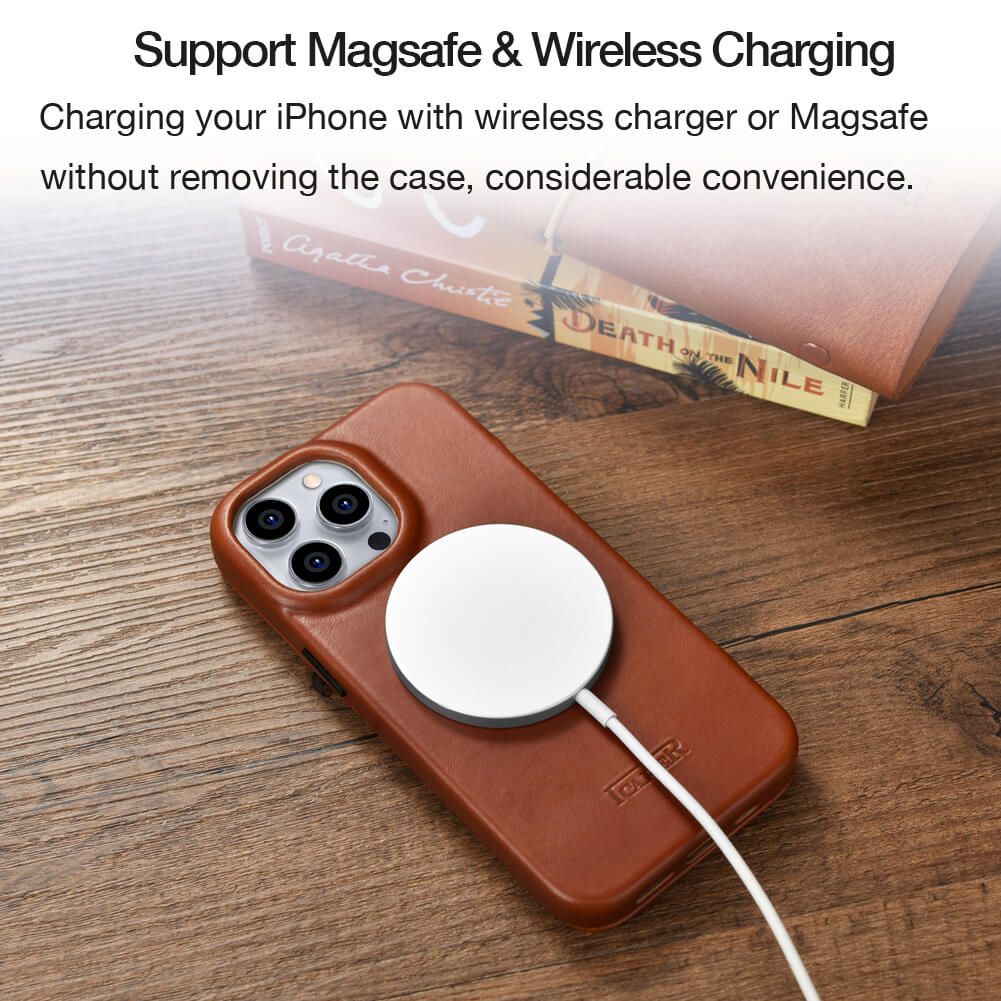 iPhone 14 Pro/ Max Distressed Leather Magnetic Closure MagSafe Flip Wallet Case_support wireless charging