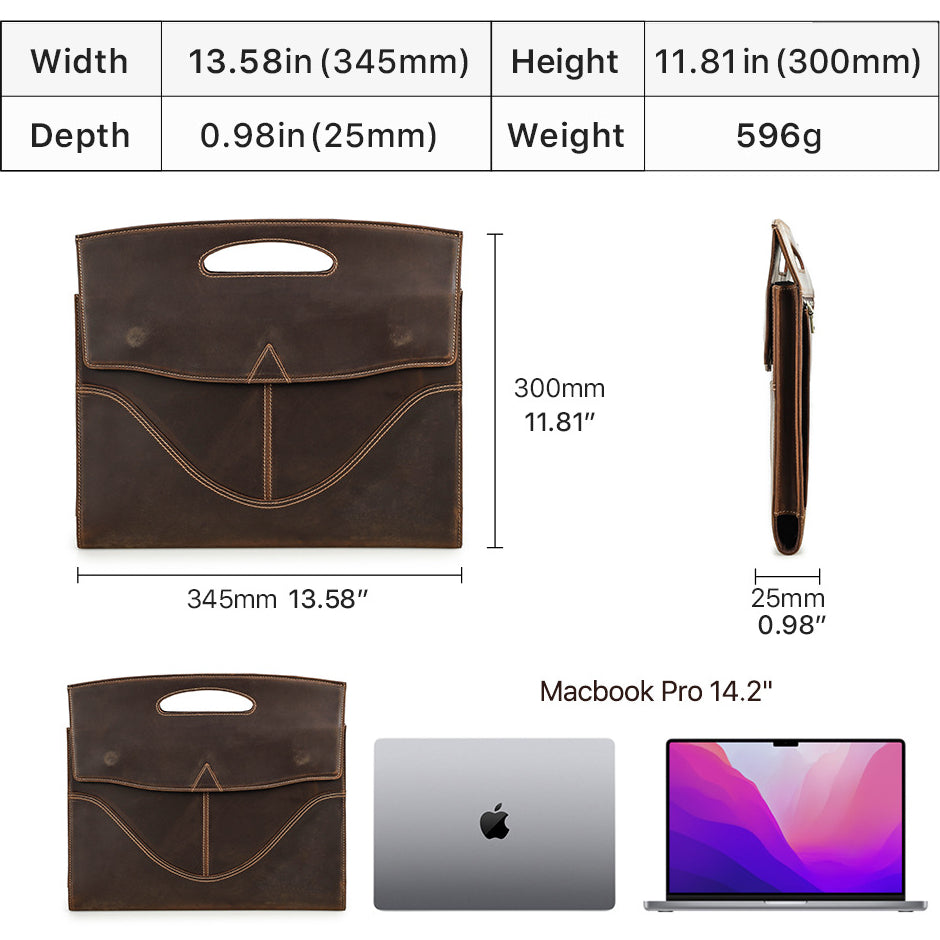 Distressed Vintage Genuine Leather Magnetic Snap Laptop Sleeve Case Handbag for Apple MacBook Pro 14.2"