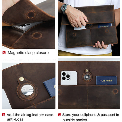 Distressed Genuine Leather Magnetic Flip Anti-loss Laptop Sleeve Case for Apple MacBook Pro/ Air 13.3" 14" 15" 16"