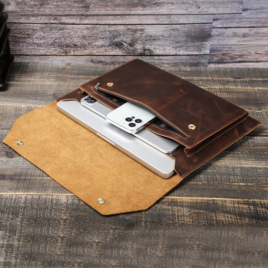 Vintage Full Grain Cowhide Leather Versatile Laptop Sleeve Case for Apple  iPad / MacBook Pro 16.2"