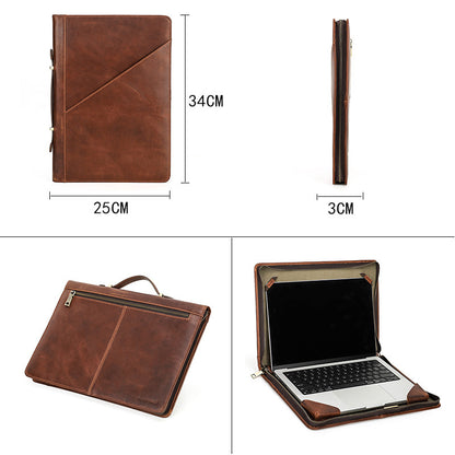 [Personalizable] Vintage Genuine Leather Zipper Folio Laptop Bag Carring Case for Apple MacBook Pro/ Air 13.3"