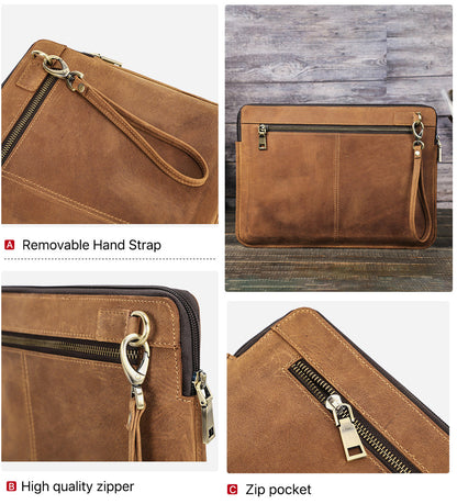 Vintage Full Grain Leather Laptop Zipper Sleeve Case for MacBook Pro/ Air 13.3" with Detachable Wrist Strap
