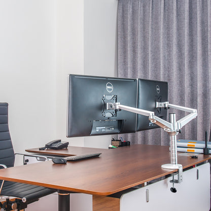 Büro-Schreibtisch Dual Monitor Arm Mount Desktop 360-Grad-Drehung einstellbar Stand Support Base (Silber)