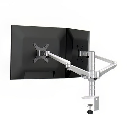 Office Desk Dual Monitor Arm Mount Desktop 360-degree Rotation Adjustable Stand Support Base (Silver)