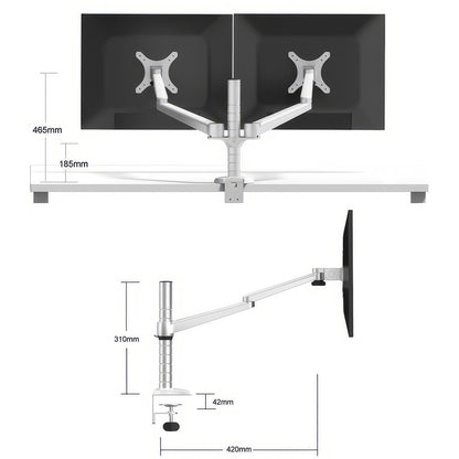 Office Desk Dual Monitor Arm Mount Desktop 360-degree Rotation Adjustable Stand Support Base (Silver)