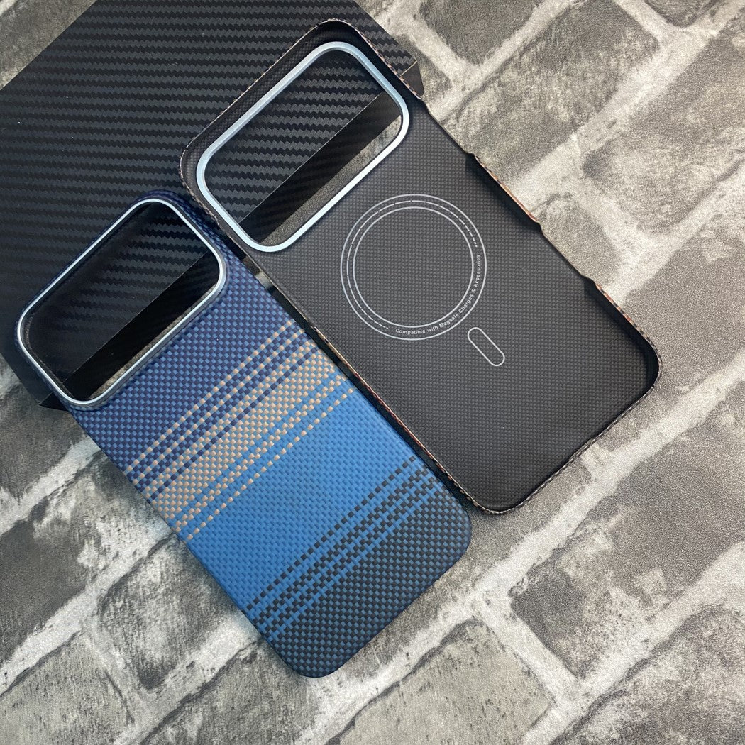 Real aramid fiber Kevlar MagSafe back cover magnetic case for iPhone 17 Pro Max /Air with moonrise style grid woven pattern with metal frame