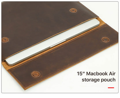 Vintage Crazy Horse Cowhide Leder Magnetverschluss Laptop-Hülle Fall für MacBook Air 15“