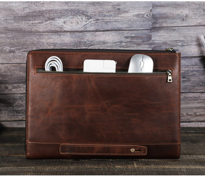 Vintage Crazy Horse Echtleder Laptop Reißverschlusstasche Tasche Handtasche für MacBook Pro 14.2“