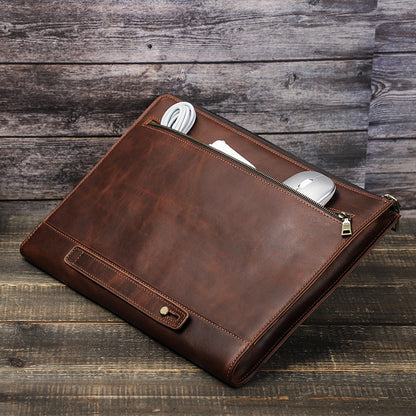 Vintage Crazy Horse Genuine Leather Laptop Zipper Closure Bag Case Handbag for MacBook Pro 14.2"