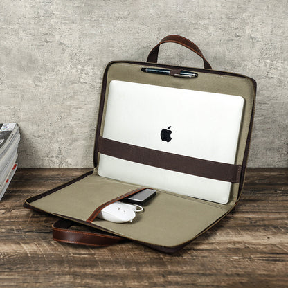 Vintage Handmade Echtleder Laptop Schulter Aktentasche für MacBook Pro/ Air 15.3-Zoll