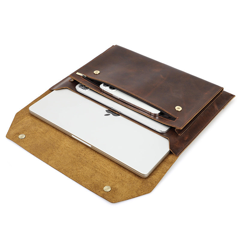 Vintage Echtes Leder Vielseitige Magnetische Snap Laptop Tasche für MacBook Pro 14.2-Zoll / 13.3-Zoll