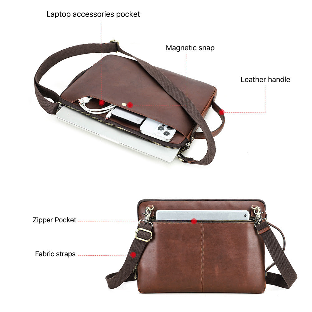 Distressed Genuine Leather Laptop Versatile Single Shoulder Case