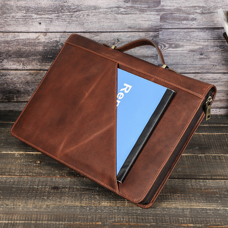 [Personalisierbar] Vintage Echtleder Zipper Folio Laptop Tasche Tragetasche mit Tasche für Apple MacBook Pro Air 13.3-Zoll