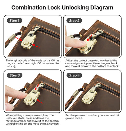 Vintage Genuine Leather Combination Lock Zipper Anti-theft Laptop Sleeve Case for Macbook Pro 14.2"