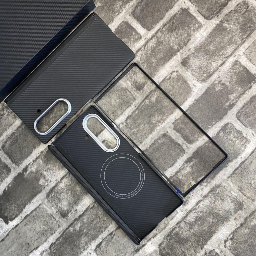 Real Aramid Fiber Magnetic Case Set for Samsung Galaxy Z Fold 7 Built with Kevlar® 600D  with metal frame - black gray