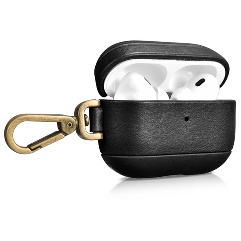 Apple AirPods Pro 2nd (2022) Genuine Leather Case_black with antiloss metal hook