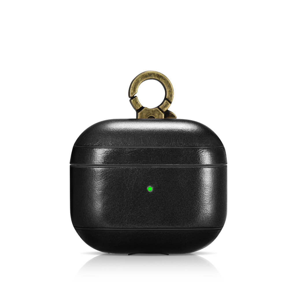 airpods 3 leather case with metal hook_black