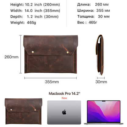 Vintage Echtes Leder Vielseitige Magnetische Snap Laptop Tasche für MacBook Pro 14.2-Zoll / 13.3-Zoll