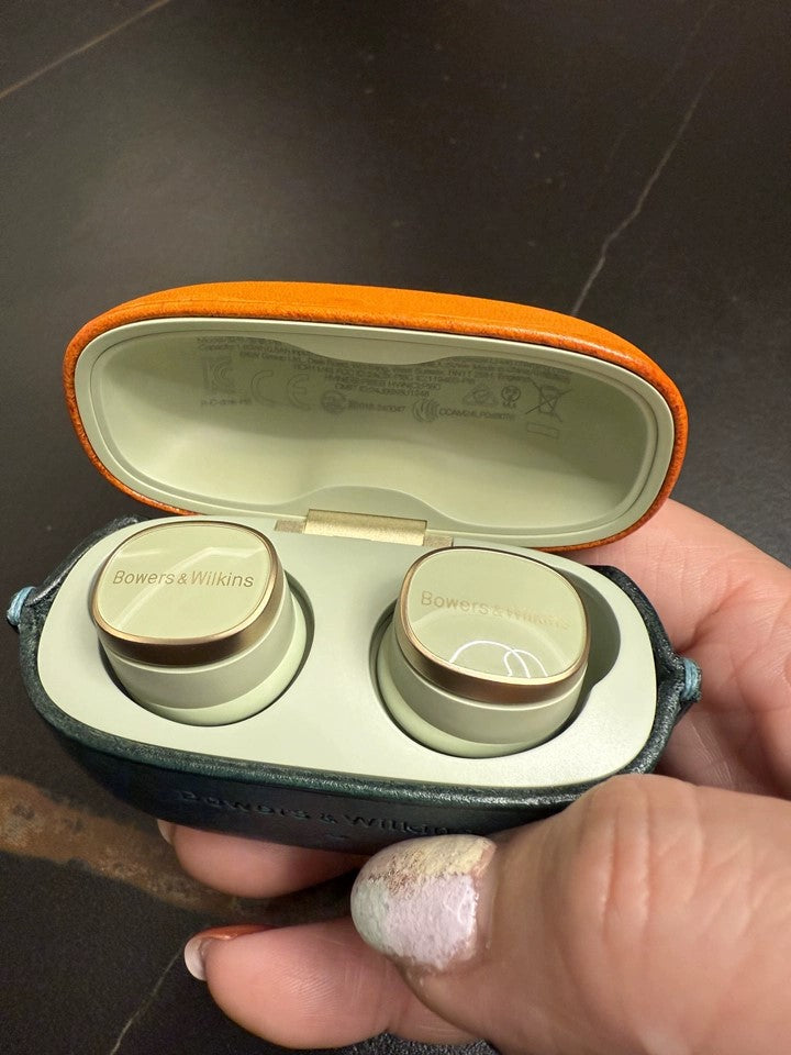 Genuine Leather Wireless Earbuds Case for Bowers & Wilkins Pi8 Pi6_customer review image_orange & peacock blue match color_ with leather strap_inside