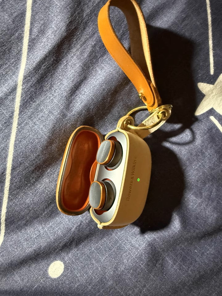 Genuine Leather Wireless Earbuds Case for Bowers & Wilkins Pi8 Pi6_customer review image_brown & original color with leather strap_inside image