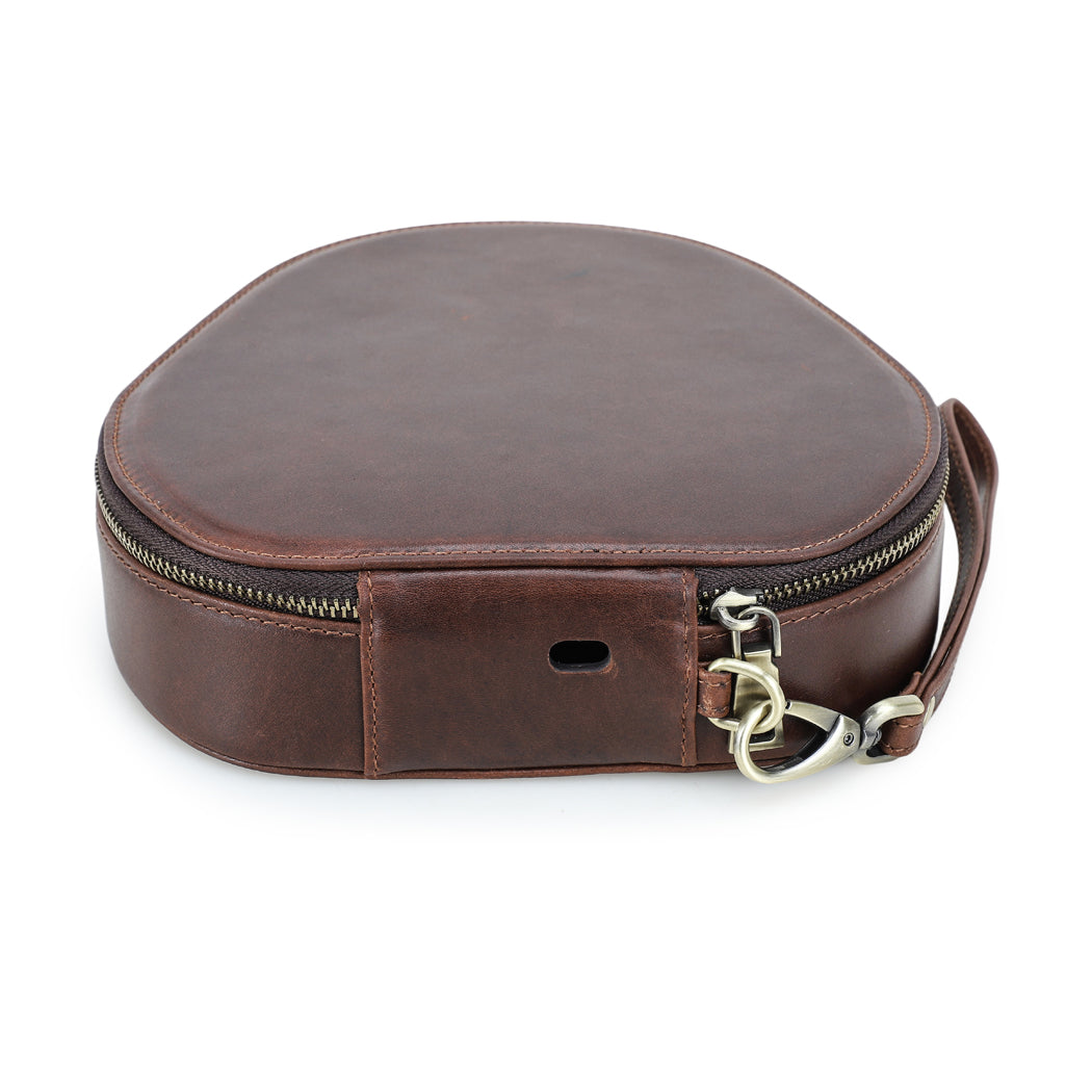 Full Grain Leather Carrying Storage Bag Case for Sony WH1000XM4 Headphone &#39;s charging hole, zipper and leather wrist strap