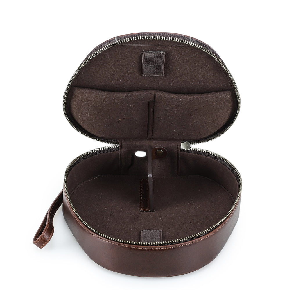 Full Grain Leather Carrying Storage Bag Case for Sony WH1000XM6 Headphone open inside shown