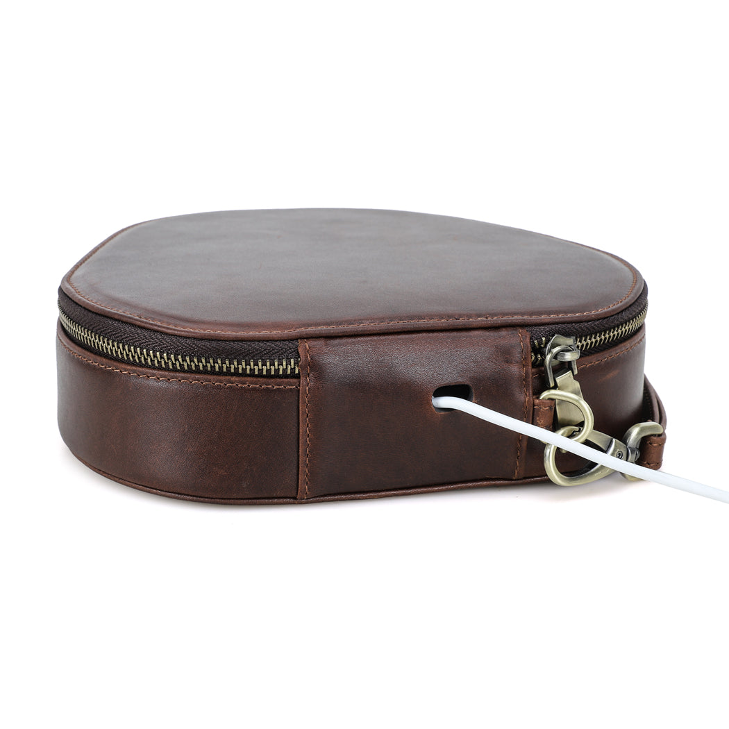 custom personalized Leather Carrying Storage Bag Case for Sony WH1000XM4 Headphone &#39;s charging hole, zipper and leather wrist strap with charging cable