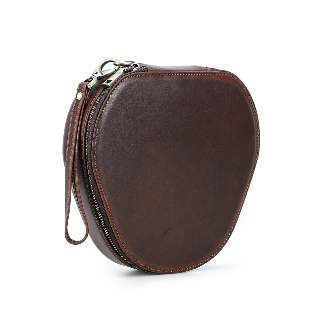 Full Grain Leather Carrying Storage Bag Case for Sony WH1000XM4 Headphone with wrist leather strap and zipper appearance