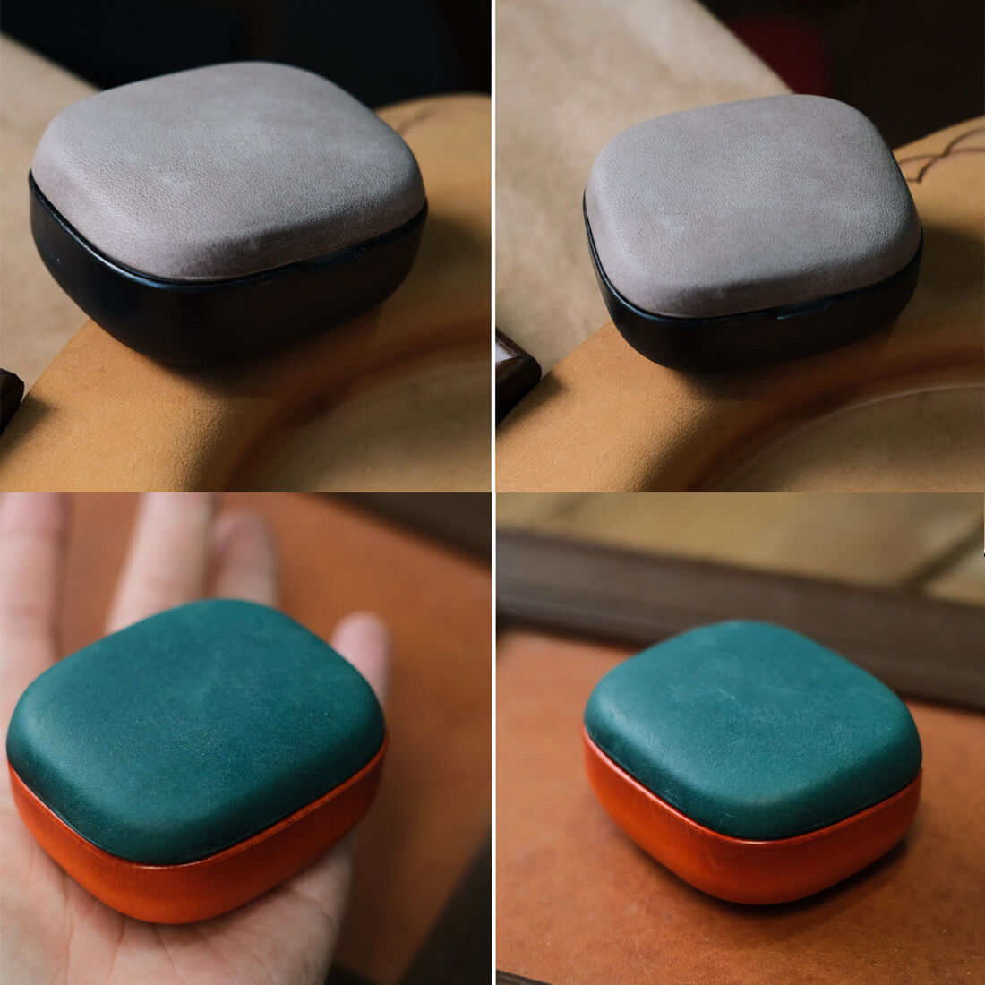 Estojo artesanal em pele genuína para Beyerdynamic Amiron 300 multicolorido em grande plano