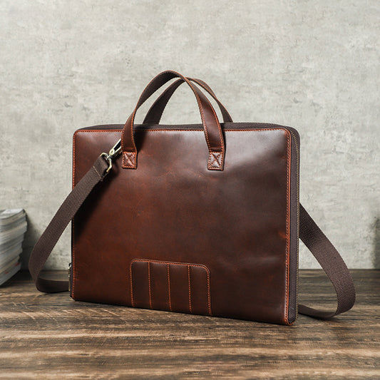 Vintage Handmade Genuine Leather Laptop Shoulder Briefcase Bag for MacBook Pro/ Air 15.3"