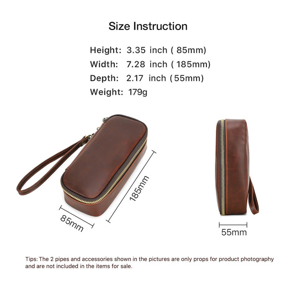 Handcrafted leather pipe and tobacco pouch vintage travel case smoking accessories - close-up of opening with inside compartments