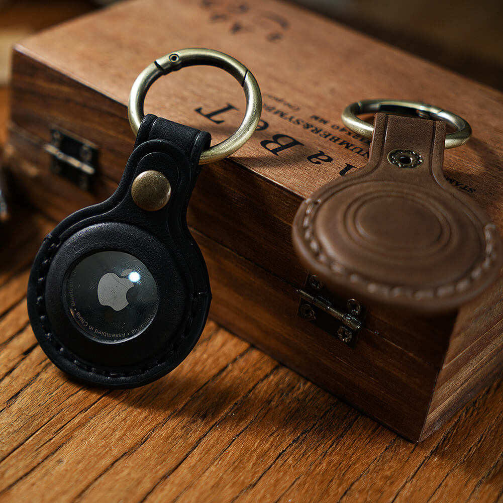 Genuine Leather AirTag Anti-lost Holder Case with Key Ring by Handcraft
