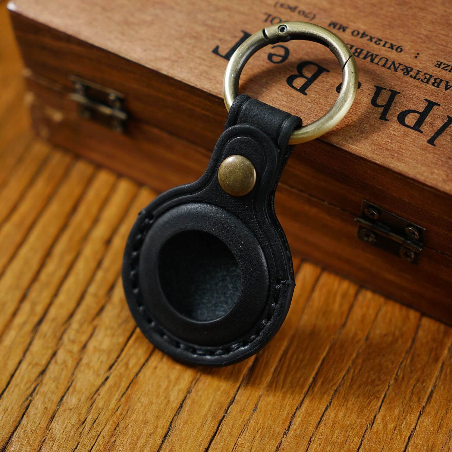 Genuine Leather AirTag Anti-lost Holder Case with Key Ring by Handcraft