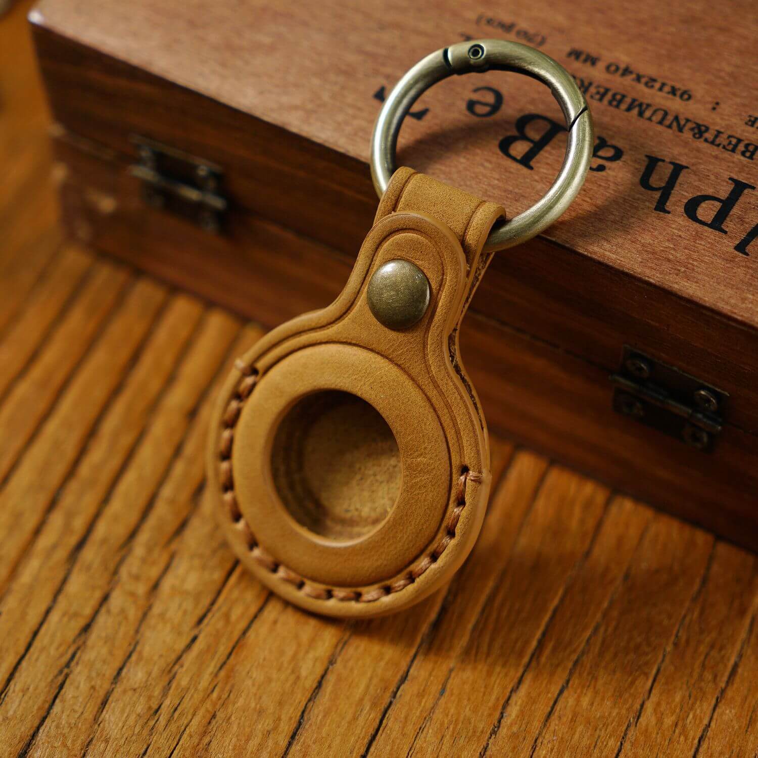 Genuine Leather AirTag Anti-lost Holder Case with Key Ring by Handcraft