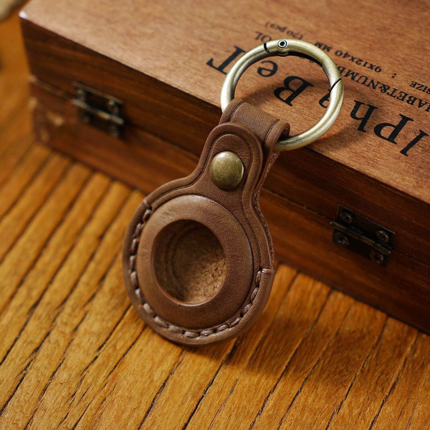 Genuine Leather AirTag Anti-lost Holder Case with Key Ring by Handcraft