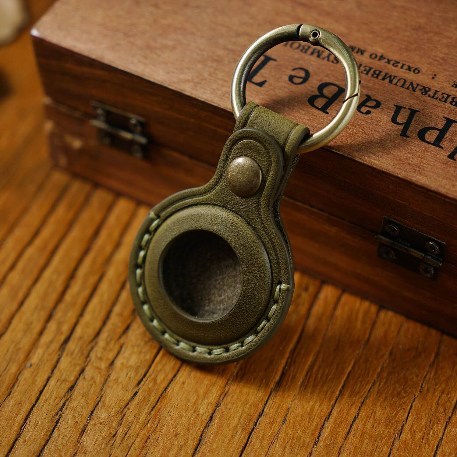 Genuine Leather AirTag Anti-lost Holder Case with Key Ring by Handcraft