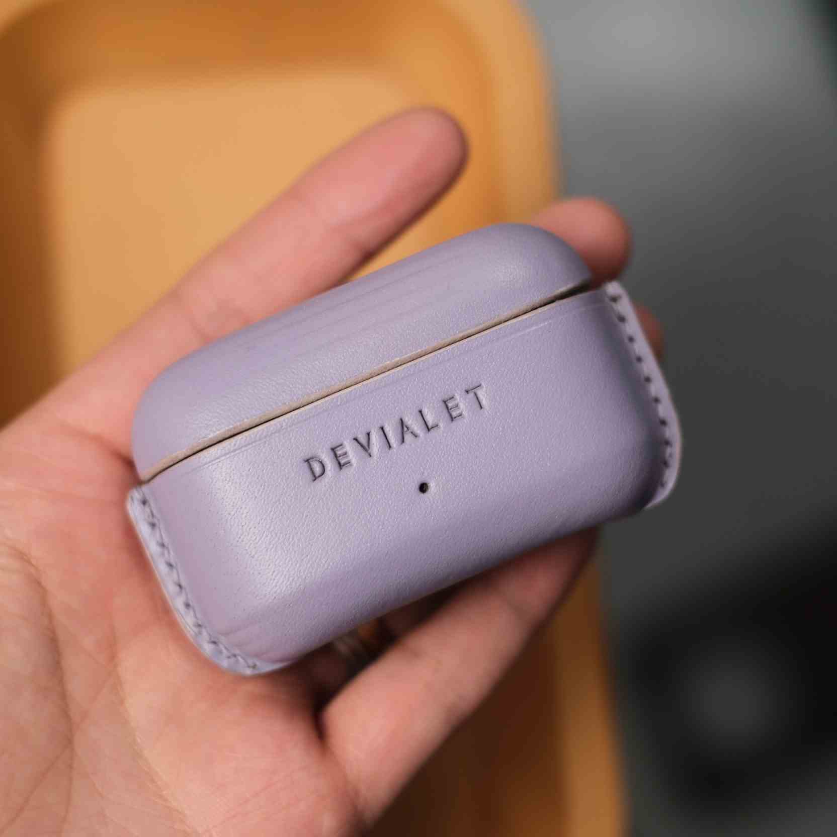 Estojo para auscultadores em pele genuína personalizado e feito à mão para Devialet Gemini II em púrpura vinhático