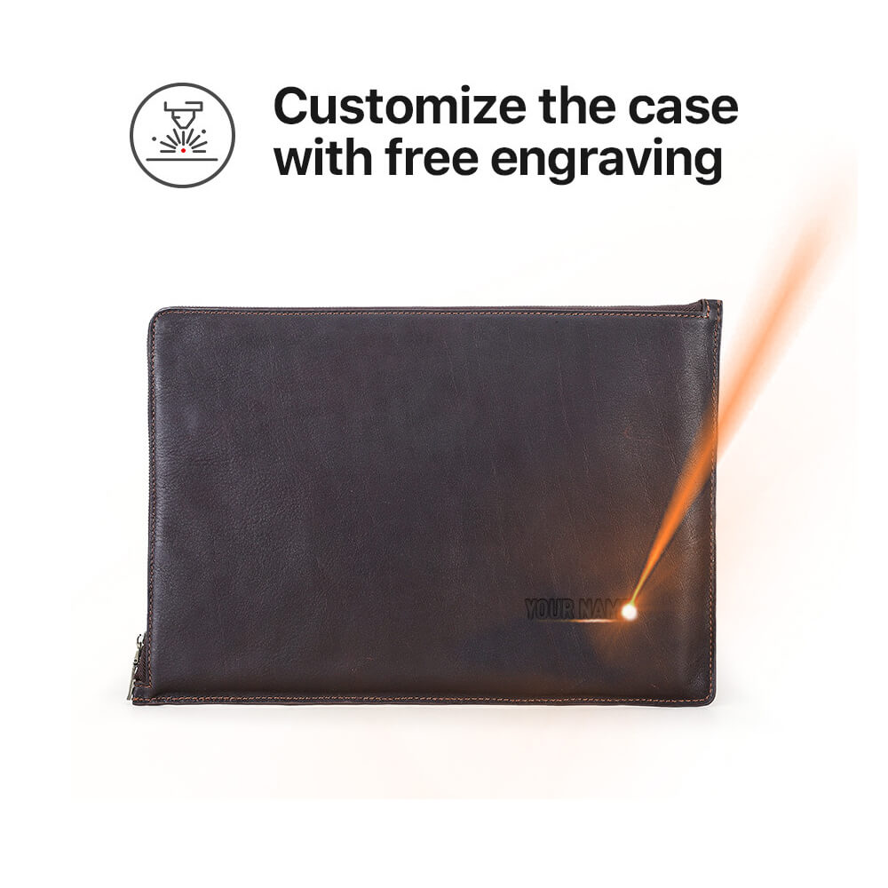 Handcrafted Personalized Full-grain Leather Zipper Tablet Sleeve for iPad Pro Air 12.9" 11" 10.5" /Mini 8.3" with Adjustable Handle