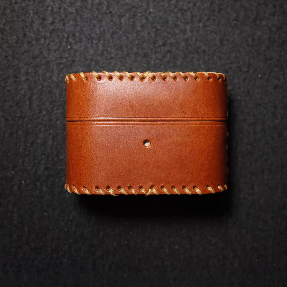 Premium Sony WF-1000XM6 case made of genuine full-grain leather, featuring a vintage handmade design that offers stylish shockproof protection.