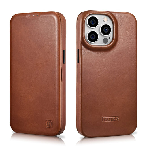 iPhone 14 Pro Max Distressed Leather Magnetic Closure MagSafe Flip Wallet Case_brown_main