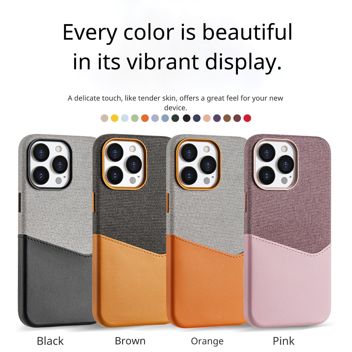Panno e pelle impiombatura iPhone 17 Pro Max Card Holder Magnetic Back Cover Case con spettacolo di colore