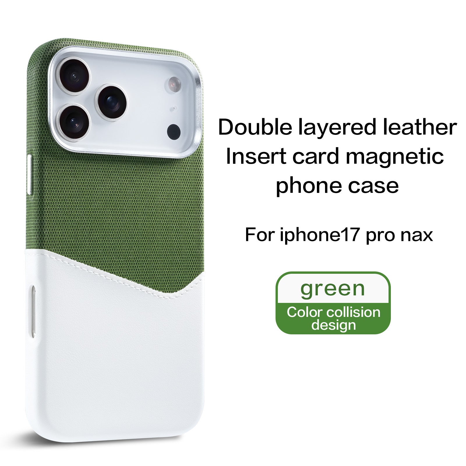 Custodia magnetica MagSafe Back Cover per iPhone 17 Pro Max in pelle e tessuto, verde