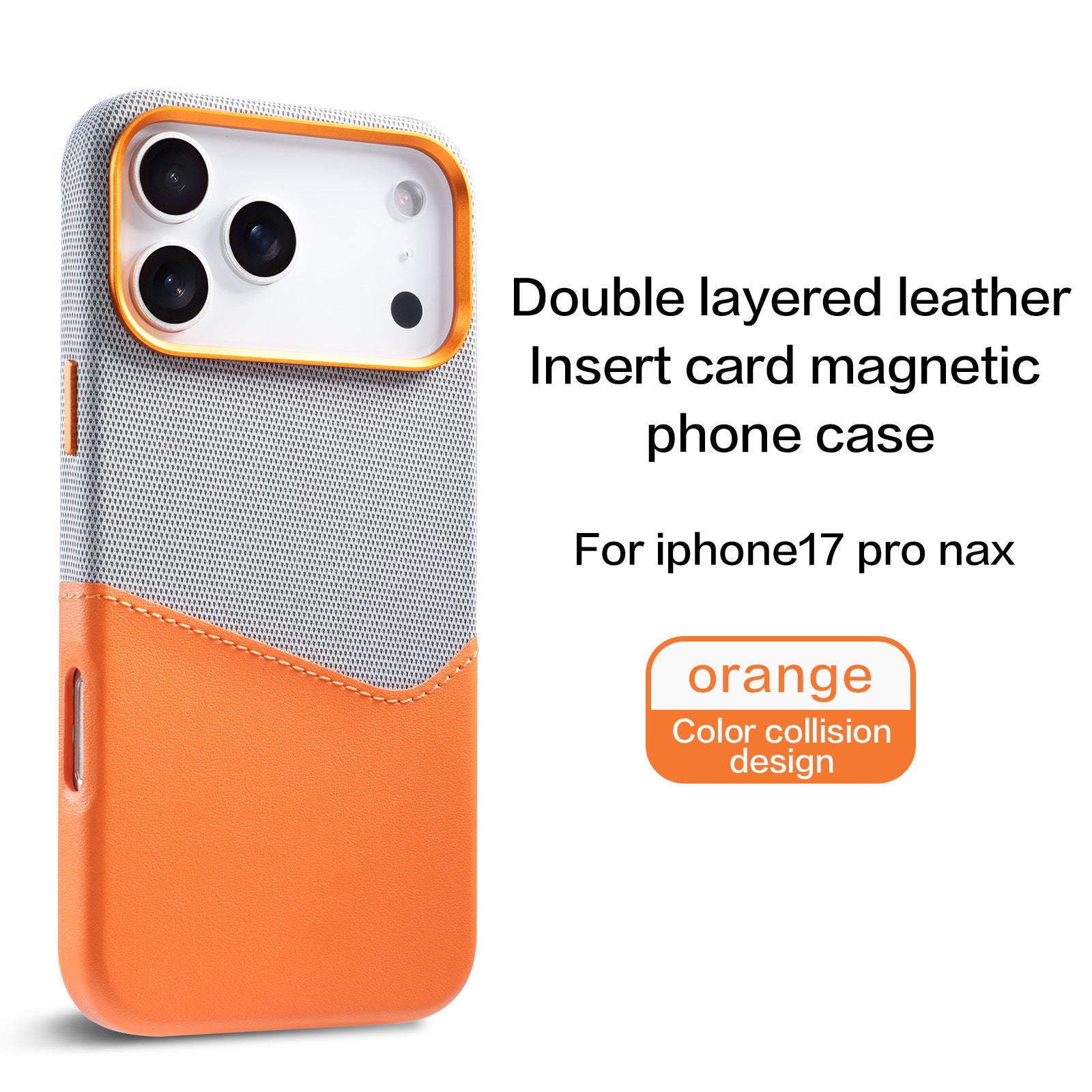 Custodia posteriore magnetica MagSafe per iPhone 17 Pro Max in pelle e tessuto, in arancione