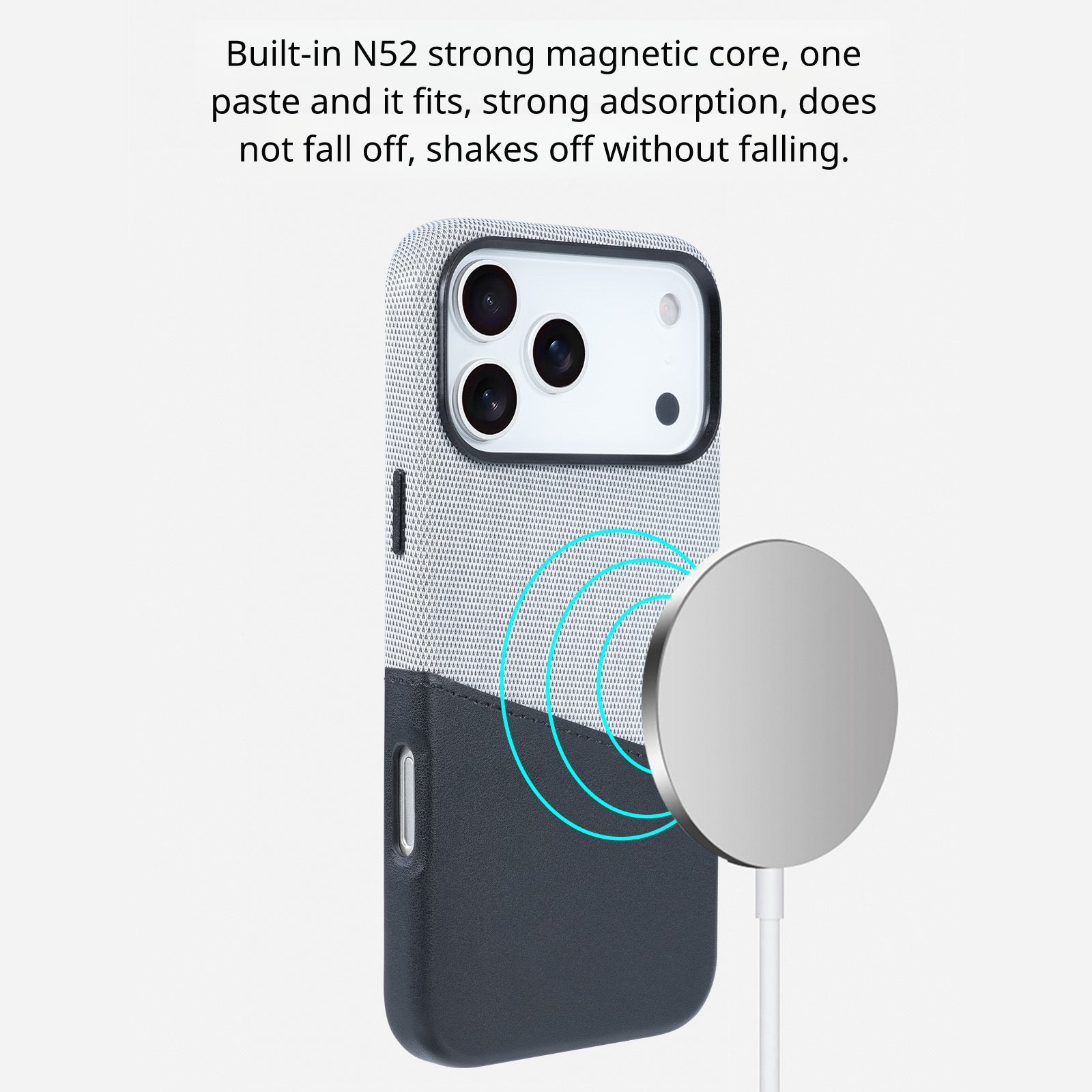 Cloth &amp; leather splicing iPhone 17 Pro Max Card Holder Magnetic Back Cover Case - compatible MasSafe accessories