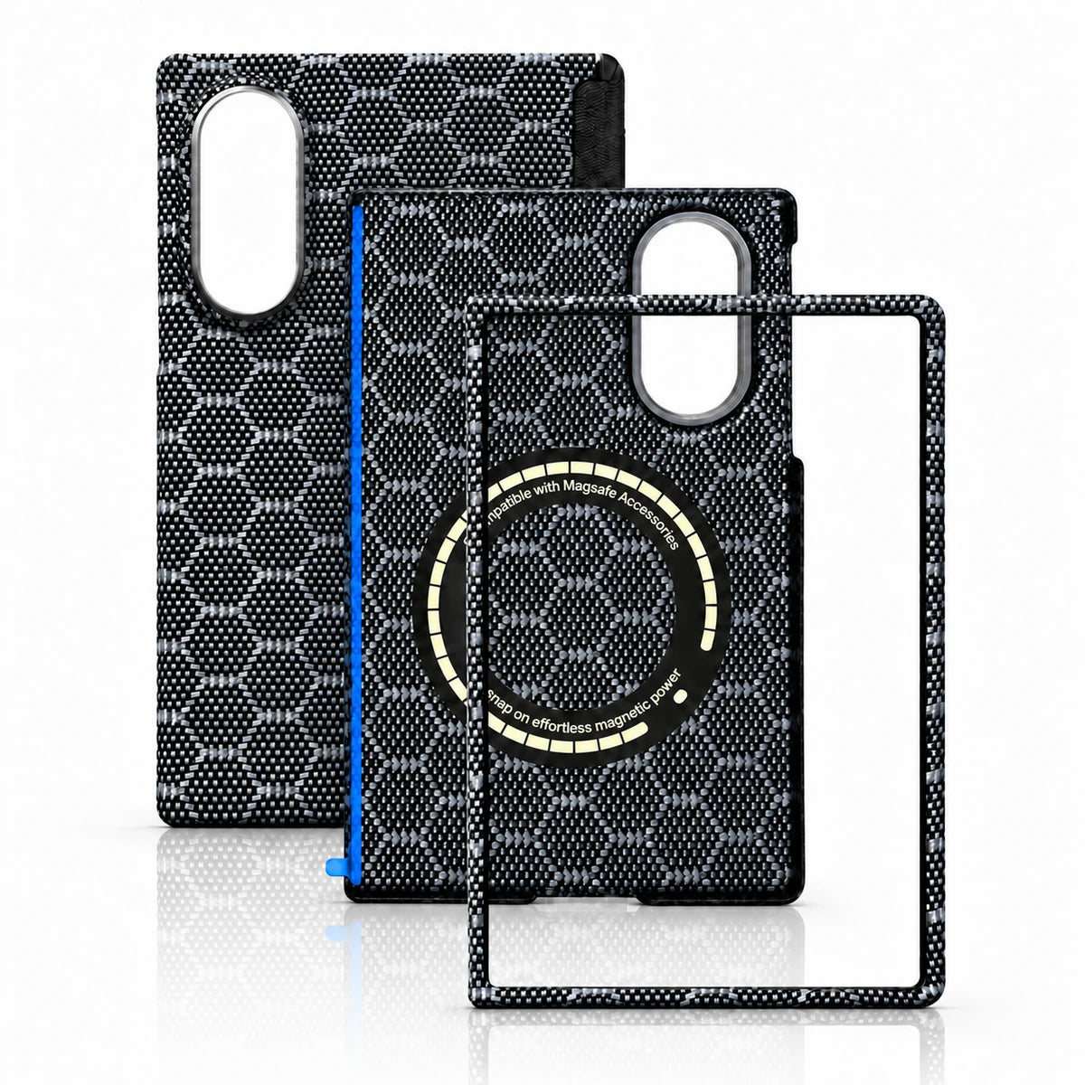Coque magnétique en véritable fibre d'aramide pour Samsung Galaxy Z Fold 8 - Motif nid d'abeille, ensemble complet avec protection de la charnière